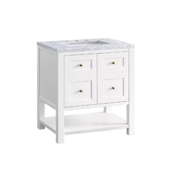 Breckenridge 30" Single Vanity, Bright White w/ 3 CM Carrara Marble Top - Image 6
