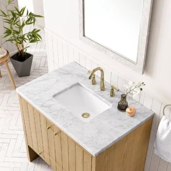 Hudson 36" Single Vanity, Light Natural Oak w/ 3 CM Arctic Fall Top - Image 7