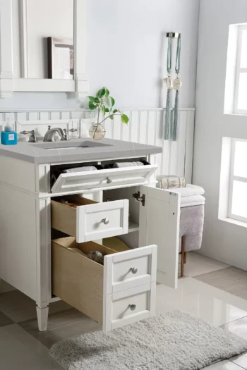 Brittany 30" Single Vanity, Bright White, w/ 3 CM Eternal Serena Quartz Top - Image 4