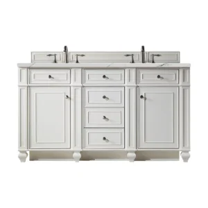 Bristol 60″ Double Vanity, Bright White w/ 3 CM Ethereal Noctis Quartz Top