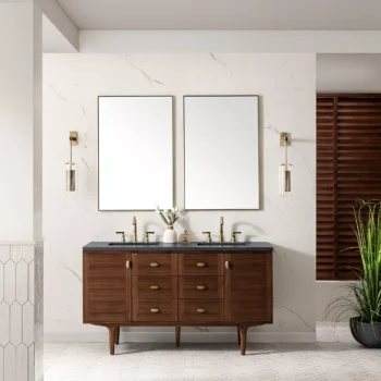 Amberly 60" Double Vanity, Mid-Century Walnut w/ 3 CM Charcoal Soapstone Top - Image 3