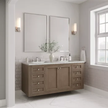 Chicago 60" Double Vanity, Whitewashed Walnut w/ 3 CM Ethereal Noctis Quartz Top - Image 5