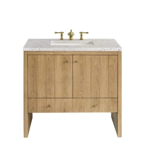 Hudson 36″ Single Vanity, Light Natural Oak w/ 3 CM Eternal Jasmine Pearl Top