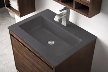 Milan 23.6" Single Vanity, Mid-Century Walnut w/ Charcoal Black Composite Stone Top - Image 4