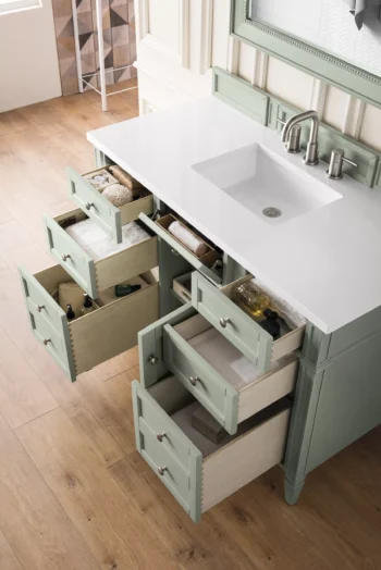 Brittany 48" Single Vanity, Sage Green w/ 3 CM White Zeus Quartz Top - Image 4