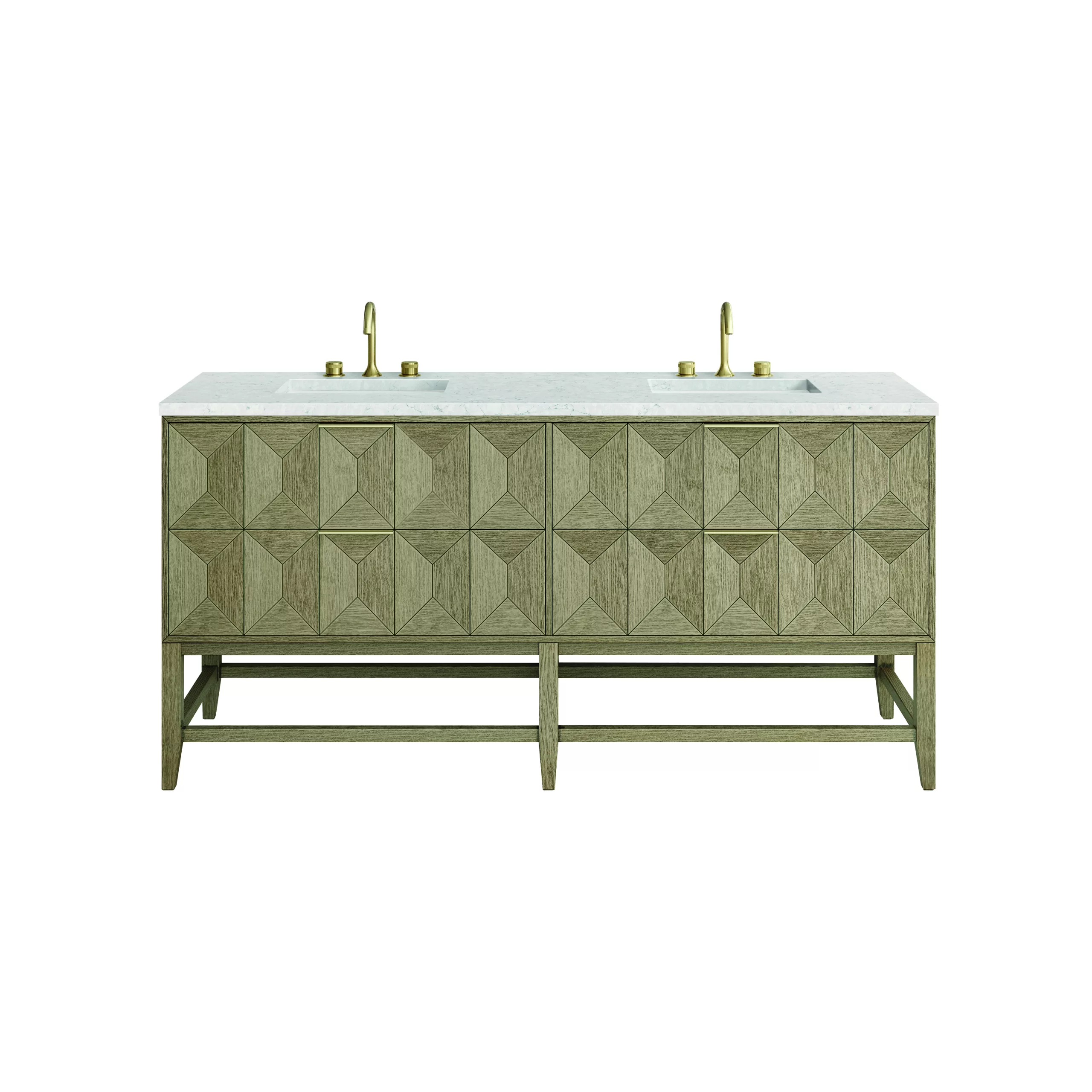 Emmeline 72" Double Vanity, Pebble Oak w/ 3 CM Eternal Jasmine Pearl Top - Image 2