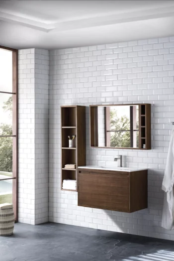 Mantova 31.5" Single Vanity, Mid-Century Walnut w/ Glossy White Composite Stone Top - Image 3