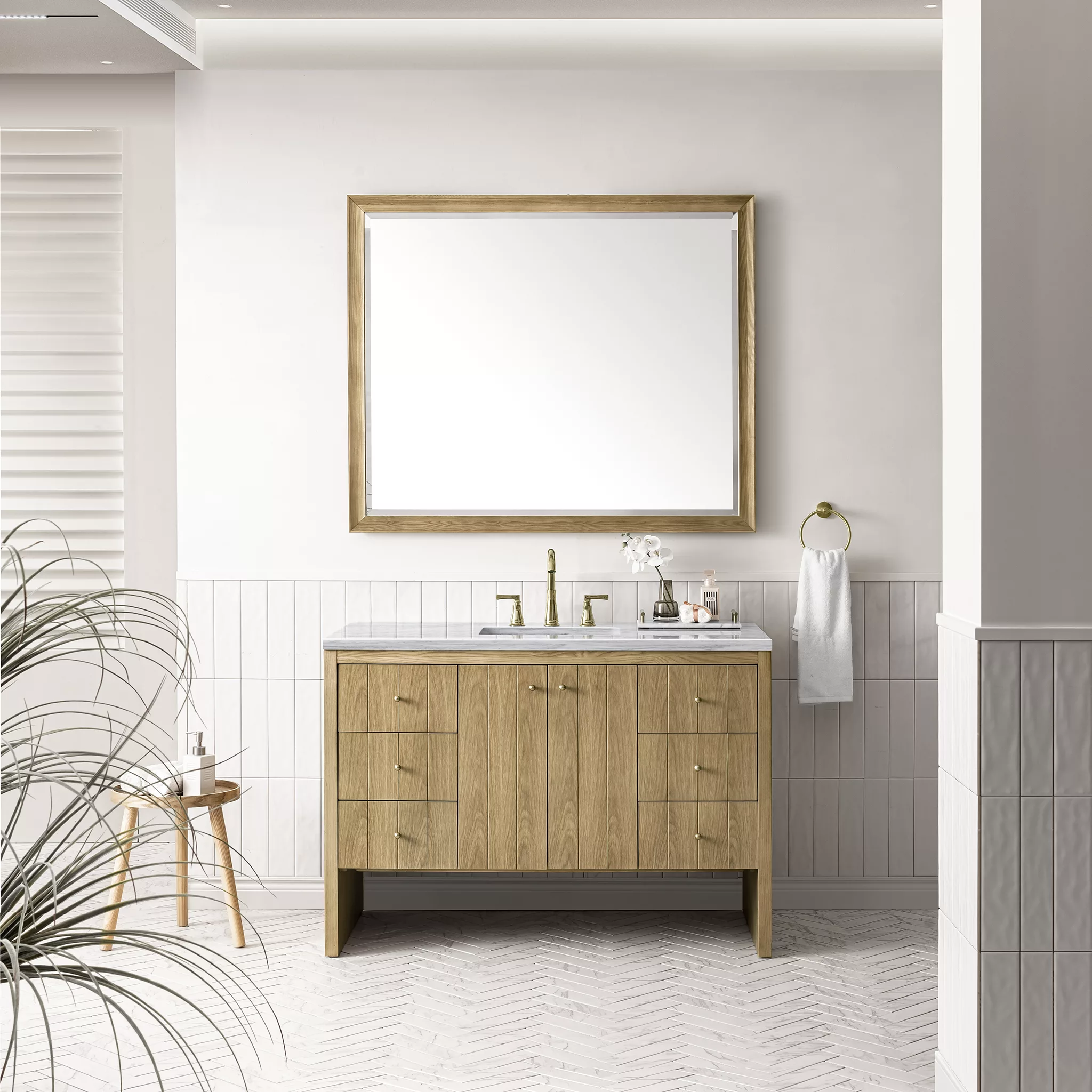Hudson 48" Single Vanity, Light Natural Oak w/ 3 CM Arctic Fall Top - Image 3