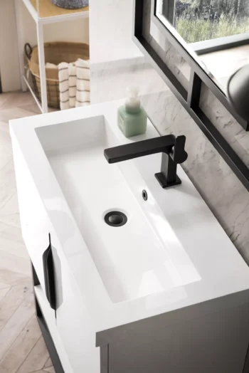 Columbia 31.5" Single Vanity, Glossy White, Matte Black, w/ White Glossy Composite Stone Top - Image 6