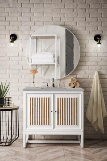 Athens 36" Single Vanity, Glossy White w/ 3 CM Eternal Serena Top - Image 3