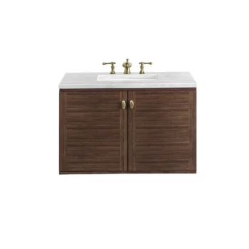 Amberly 36" Single Vanity, Mid-Century Walnut w/ 3 CM Arctic Fall Top - Image 2