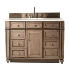 Bristol 48″ Single Vanity, Whitewashed Walnut w/ 3 CM Eternal Marfil Quartz Top