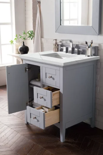 Palisades 30" Single Vanity, Silver Gray w/ 3 CM Ethereal Noctis Quartz Top - Image 5