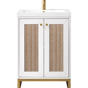 Chianti 24″ Single Vanity, Glossy White, Radiant Gold, w/ White Glossy Composite Stone Top