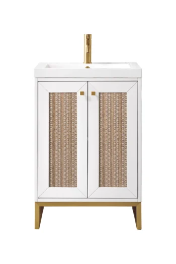 Chianti 24" Single Vanity, Glossy White, Radiant Gold, w/ White Glossy Composite Stone Top