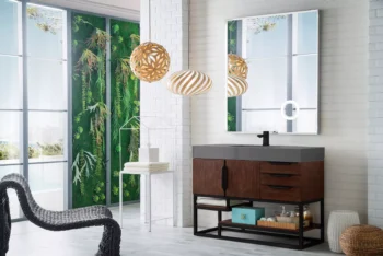 Columbia 48" Single Vanity, Coffee Oak, Matte Black w/ Dusk Grey Glossy Composite Stone Top - Image 3