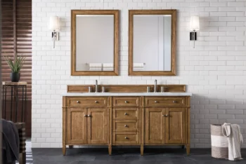 Brittany 72" Double Vanity, Saddle Brown w/ 3 CM Arctic Fall Solid Surface Top - Image 2
