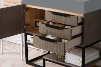 Columbia 36" Single Vanity, Ash Gray, Matte Black w/ Dusk Grey Glossy Composite Stone Top - Image 4