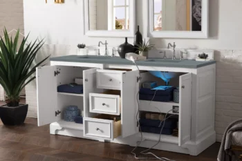 De Soto 72" Double Vanity, Bright White w/ 3 CM Cala Blue Top - Image 4