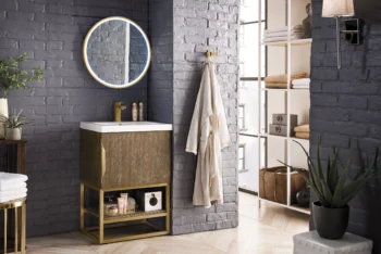 Columbia 24" Single Vanity, Latte Oak, Radiant Gold w/ White Glossy Composite Stone Top - Image 3