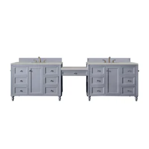 Copper Cove Encore 122″ Double Vanity Set, Silver Gray w/ 3 CM Eternal Serena Quartz Top