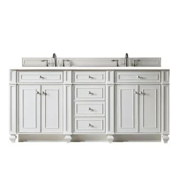 Bristol 72" Double Vanity, Bright White w/ 3 CM White Zeus Quartz Top