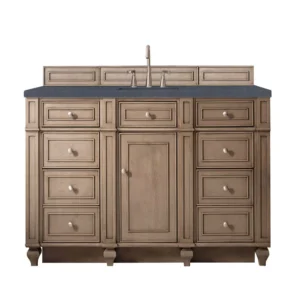 Bristol 60″ Single Vanity, Whitewashed Walnut w/ 3 CM Charcoal Soapstone Quartz Top