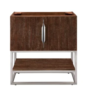 Columbia 31.5″ Single Vanity Cabinet, Coffee Oak, Brushed Nickel
