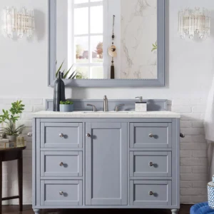 Copper Cove Encore 48″ Single Vanity, Silver Gray w/ 3 CM Eternal Jasmine Pearl Quartz Top