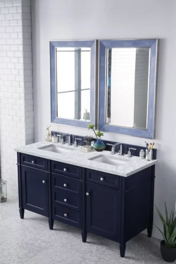 Brittany 60" Double Vanity, Victory Blue w/ 3 CM Carrara Marble Top - Image 3