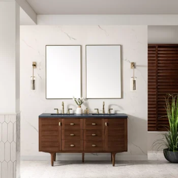 Amberly 60" Double Vanity, Mid-Century Walnut w/ 3 CM Charcoal Soapstone Top - Image 5