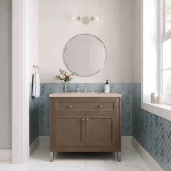 Chicago 36" Single Vanity, Whitewashed Walnut w/ 3 CM Eternal Marfil Quartz Top - Image 2