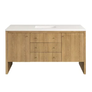 Hudson 60″ Single Vanity, Light Natural Oak w/ 3 CM White Zeus Top
