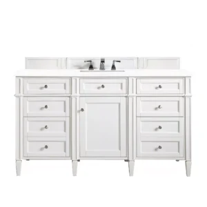 Brittany 60″ Single Vanity, Bright White w/ 3 CM White Zeus Quartz Top