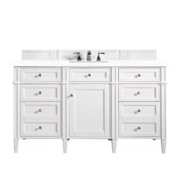 Brittany 60" Single Vanity, Bright White w/ 3 CM White Zeus Quartz Top