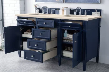 Brittany 60" Double Vanity, Victory Blue w/ 3 CM Eternal Marfil Quartz Top - Image 4