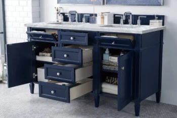 Brittany 60" Double Vanity, Victory Blue w/ 3 CM Carrara Marble Top - Image 4