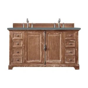 Providence 60″ Double Vanity, Driftwood w/ 3 CM Cala Blue Top
