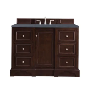 De Soto 48″ Single Vanity, Burnished Mahogany w/ 3 CM Charcoal Soapstone Quartz Top