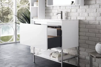 Milan 31.5" Single Vanity, Glossy White, Brushed Nickel w/ Glossy White Composite Stone Top - Image 4