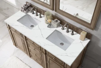Bristol 60" Double Vanity, Whitewashed Walnut w/ 3 CM Ethereal Noctis Quartz Top - Image 4