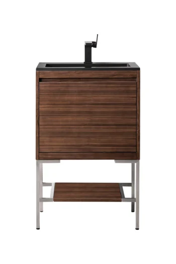 Mantova 23.6" Single Vanity, Mid-Century Walnut, Brushed Nickel Base w/ Charcoal Black Composite Stone Top
