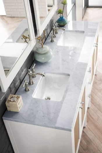 Addison 72" Double Vanity, Glossy White w/ 3 CM Carrara White Top - Image 2