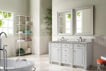 Bristol 60" Double Vanity, Bright White w/ 3 CM Eternal Serena Quartz Top - Image 3