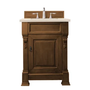 Brookfield 26″ Single Vanity, Country Oak w/ 3 CM Eternal Marfil Quartz Top