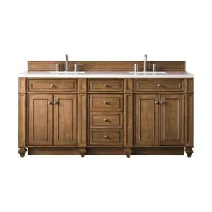 Bristol 72″ Double Vanity, Saddle Brown w/ 3 CM White Zeus Quartz Top