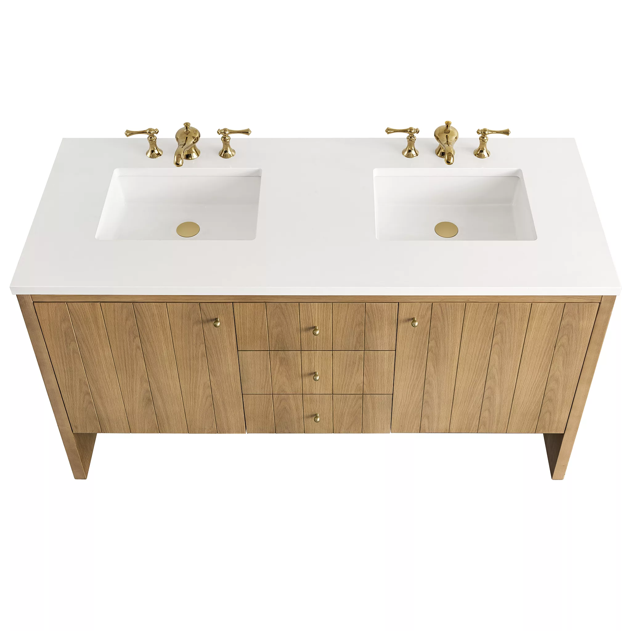 Hudson 60" Double Vanity, Light Natural Oak w/ 3 CM White Zeus Top - Image 6