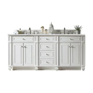 Bristol 72″ Double Vanity, Bright White w/ 3 CM Ethereal Noctis Quartz Top