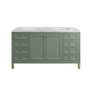 Chicago 60" Double Vanity, Smokey Celadon w/ 3 CM Eternal Jasmine Pearl Top - Image 2