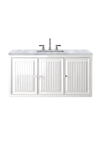 Athens 48" Single Vanity, Glossy White w/ 3 CM Carrara White Top - Image 2